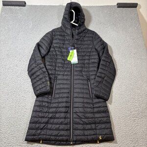 NWT Joules Jacket Womens US 2 Black Snug Long Puffer Showerproof Hooded Coat
